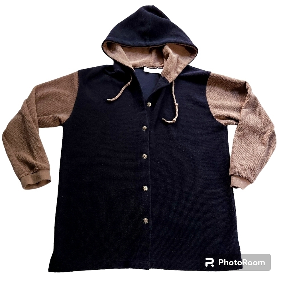 Christopher and Banks sz M Black Brown Textured Button Up Hoodie